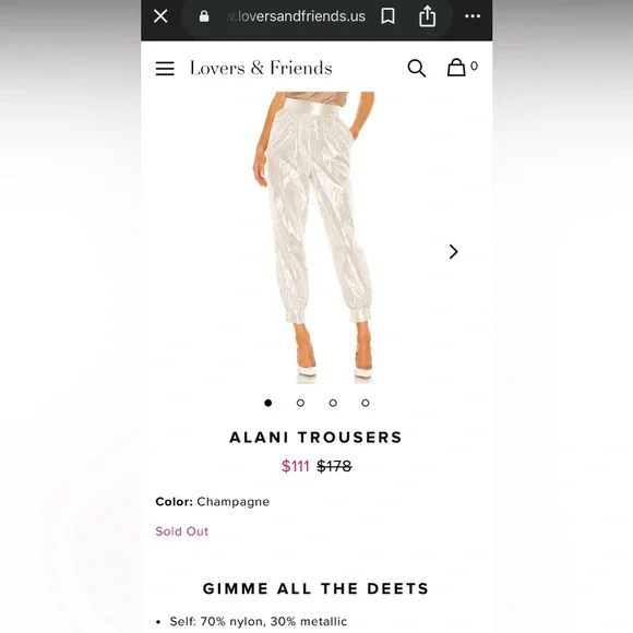 Lovers + Friends Metallic Champagne Trousers - Picture 2 of 9